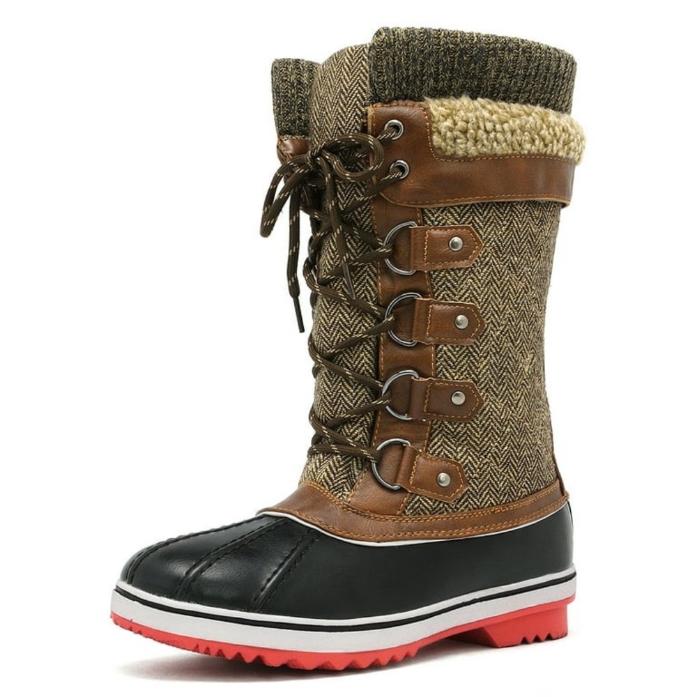 Dream Pairs Waterproof Winter Snow Faux Fur Lined Flat Mid Calf Boots MONTE-2